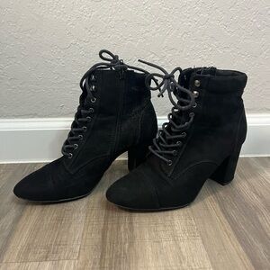 Black Lace-Up Block Heel Ankle Boots